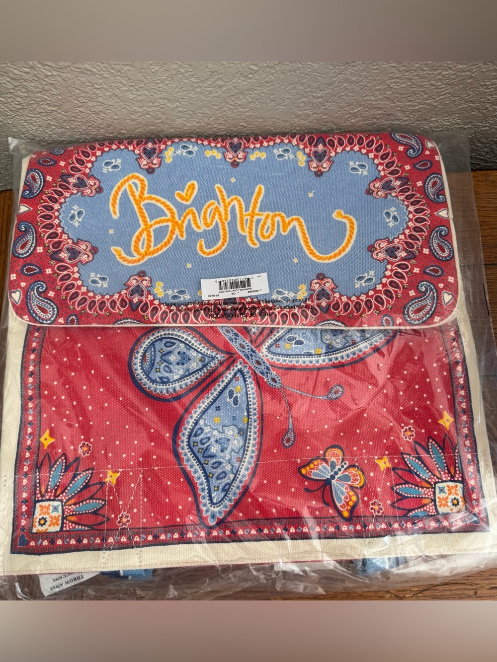 Brighton NWT Bandana Love Tote. Red Paisley Butterfly Bohemian Floral Canvas